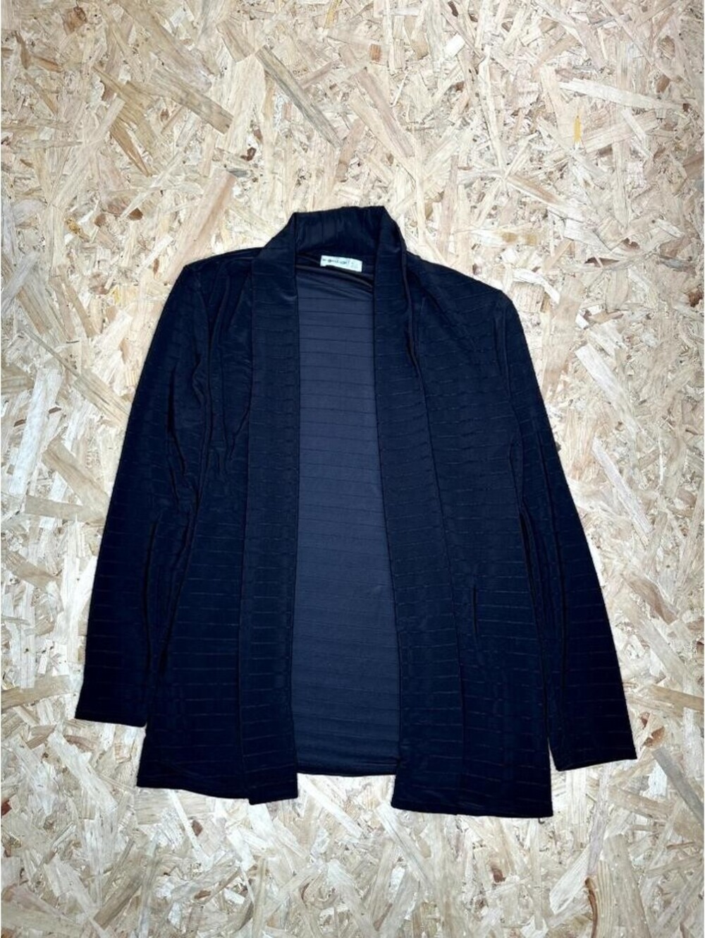 89th & Madison Cardigan Womens Large Black Open Front Ribbed Knit Long Sleeve